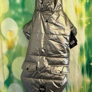 Brand New Nicole Miller Pets Puffer Dog Coat With Faux Fur Hood
